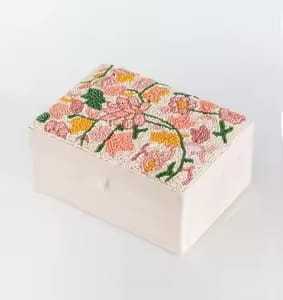 NOUSHAD HANDICRAFTS Custom Embroidered <b>Large</b> Modern Luxury Rectangle Redcurrant Velvet <b>Jewellery</b> Storage <b>Box</b> Lids Embroidered - Product Image 2
