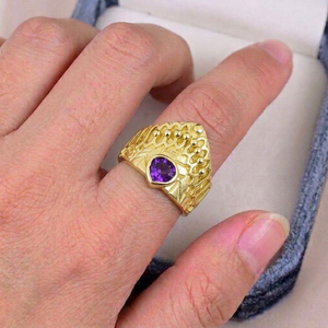 Crown Shape Amethyst Cocktail <b>Ring</b> Solid 925 Sterling Silver Gold Plated Bezel Set Vintage <b>Ring</b> For Men <b>Heart</b> Cut Gemstone <b>Ring</b> - Product Image 5