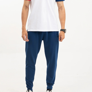 Pantalon de jogging décontracté en coton bleu marine pour homme, taille élastique avec cordon de serrage, logo sur la jambe droite, idéal pour l'automne - Product Image 6