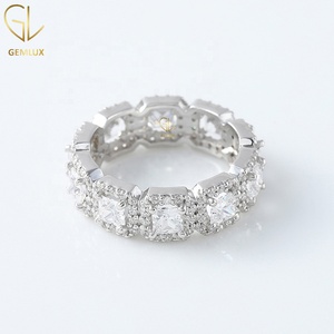 Princess Cut Diamond Band, Full <b>Eternity</b> Wedding <b>Ring</b> for Women, 14K Gold Princess & Round Moissanite Halo <b>Eternity</b> Wedding Band - Product Image 2