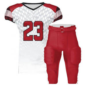 Custom American Football Jersey Pants Set White Red V-Neck Short Sleeve Moisture Wicking Printed Uniform Adult Men - Product Image 1