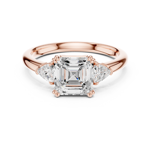 Anillo de Compromiso de Oro de 14K para Mujer, Diamante Cultivado en Laboratorio Certificado por IGI, Corte Asscher de 2CT con Corte Trillón Lateral, Aniversario, Boda - Product Image 5