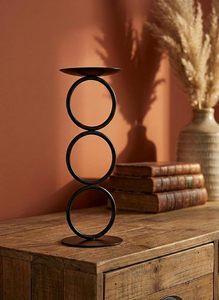 ชุดเชิงเทียนอะลูมิเนียมพรีเมียม 2 ชิ้น (6 นิ้ว) สีดำและสีทอง ทรงเรขาคณิต 3 วง สำหรับตกแต่งบ้าน - Product Image 2