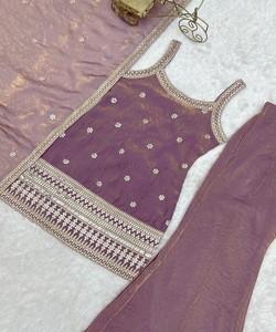 Women Traditional Silk Salwar Kameez Set Purple Embroidered Ankle-Length Loose Fit India Pakistan celebrity Style KB–302 85175 - Product Image 3
