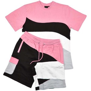 เสื้อยืดคอกลมแขนสั้นผู้ชาย ดีไซน์ลายทางตัดสี ทรงปกติ สไตล์ลำลอง ผ้าถัก - Product Image 1