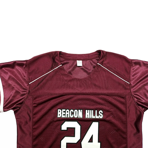 เสื้อฟุตบอลอเมริกัน Beacon Hills สำหรับผู้ชาย สีแดงเลือดหมู 24 ระบายอากาศได้ดี ป้องกันรังสียูวี ผ้าตาข่าย พิมพ์ลายตัวอักษรเต็มด้านหน้า - Product Image 3