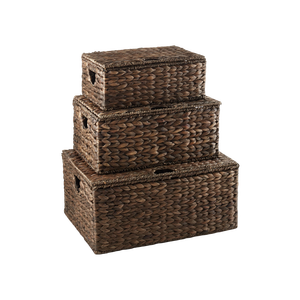 High Quality Eco-Friendly Rustic Water Hyacinth Set 3 Woven Multifunction <b>Storage</b> <b>Baskets</b> Lid Multi-Purpose Customized Color - Product Image 1