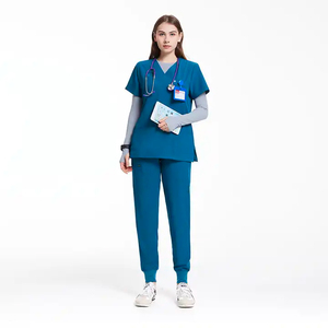 Conjuntos de uniformes médicos con estilo para mujer, uniforme de enfermera para Hospital, Tops exfoliantes elásticos, conjuntos de uniformes apilados para correr de manga corta para mujer - Product Image 3