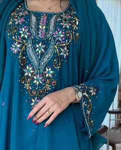 Conjunto de Lujo de 2 Piezas para Mujer Musulmana, Túnica Sencilla y Modesta de Chifón Sólido con Cuentas, Larga hasta el Suelo, Estilo A, para Fiesta o Boda, Adornada - Product Image 2