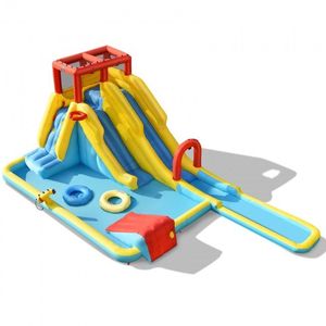 Parc aquatique gonflable à double toboggan avec souffleur d'air 735W, durable et amusant pour tous les âges - Product Image 5