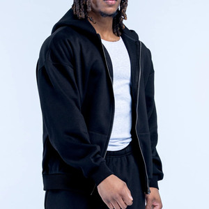 เสื้อฮู้ดดี้ผู้ชายสีดำกลางคืนแบบขายส่ง OEM สกรีนโลโก้ได้ตามสั่ง ทรงหลวม ผ้าคอตตอนผสม ระบายอากาศได้ดี เหมาะสำหรับออกกำลังกายและสวมใส่ลำลอง - Product Image 4