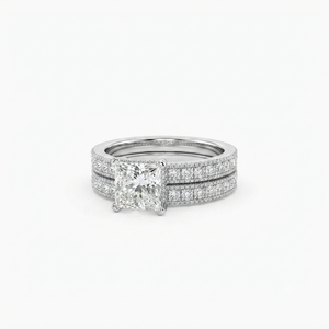 925 <b>Silver</b> Classic Style Princess <b>Solitaire</b> Full Eternity Bridal Set Wedding Engagement Moissanite Diamond Luxury Custom <b>Rings</b> - Product Image 1