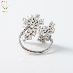 Swirl Bypass <b>Ring</b> Pear Cut Moissanite Diamond Cluster Engagement <b>Ring</b> Leaf Inspired <b>Open</b> Cuff 14K Gold Anniversary <b>Ring</b> - Product Image 4