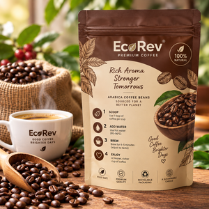 EcoRev Premium Coffee Beans Stand Up <b>Pouch</b> Zipper Top Recyclable Laminated Packaging 100% Natural Arabica - Product Image 1