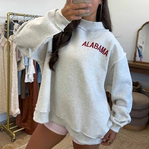 Georgia Wholesale Women <b>Mock</b> <b>Neck</b> Sweatshirt Custom Embroidery Letter Cotton Fleece Oversized Casual Pullover - Product Image 5
