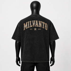 T-shirt vintage noir délavé |   T-shirts pour hommes à manches courtes, coupe classique, imprimé graphique DTF, col rond, streetwear décontracté, 250 GSM - Product Image 2