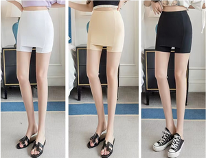 <b>Women</b> High <b>Waist</b> Knitted <b>Shorts</b> Skirt Solid Color <b>Elastic</b> <b>Waist</b> Breathable Casual Style Beige - Product Image 4