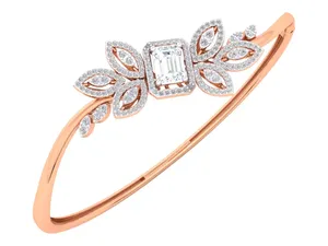 18K Solid Gold <b>Lab</b> Grown Diamond Bracelet 2.5ct Emerald Halo <b>Botanical</b> Leaf Bangle Women Fine Jewelry OEM Direct Factory - Product Image 5