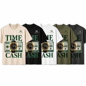 เสื้อยืดพิมพ์ลายนาฬิกา "เวลาคือเงิน" สำหรับผู้ชาย สไตล์ลำลอง ฮิปฮอป สตรีทแวร์ ผ้าฝ้ายระบายอากาศดี เหมาะสำหรับฤดูร้อน - Product Image 1