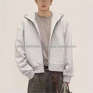 Sudadera con capucha para hombre en blanco de peso pesado 500 GSM, sudadera con cremallera completa personalizada, Sudadera con capucha recortada cuadrada con cremallera - Product Image 1