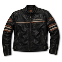 Veste de motard en cuir noir de style Davidson Harley |   Veste de moto vintage brodée style Cafe Racer, haute visibilité