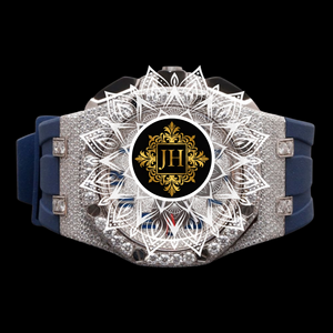 Montre élégante de luxe pour homme, style hip-hop, avec diamants, boîtier en acier inoxydable plaqué argent massif, bracelet en caoutchouc bleu, mouvement à quartz - Product Image 5