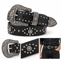 Ceinture en cuir PU cloutée de style occidental, avec boucle métallique gravée de motifs floraux, personnalisable, vente en gros, fournisseur pour commandes en gros - Yogoo Factory