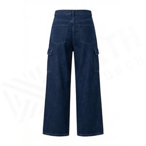 Pantalones Cargo de Mezclilla para Hombre, Lavado Oscuro, Cintura Alta, Corte Regular, Algodón, Estilo Casual Otoñal, Pierna Recta - Product Image 2