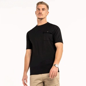 T-shirt en coton noir pour homme, coupe ajustée, col rond, manches courtes, décontracté, couleur unie, jersey tricoté, teint uni, respirant - Product Image 2