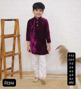 Vêtements de fête Garçons collection ethnique approvisionnement en vrac Velours Kurta coton Pyjama Ensemble Manches Longues Robe Indienne pour Enfants Garçons - Product Image 1