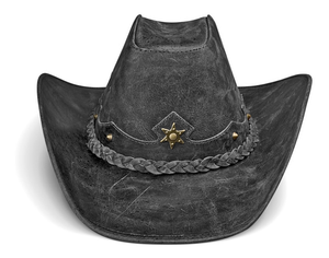 Sombrero de Vaquero de Cuero Genuino Negro Personalizado OEM, Sombrero de Vaquero Vintage de Ala Ancha, Fabricante Mayorista - Product Image 1