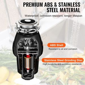 Broyeur de déchets alimentaires à alimentation continue 1/2 HP, 3450 tr/min, système de broyage de déchets à 3 points de fixation avec réduction du bruit pour prises UK et US - Product Image 6