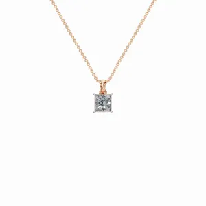 Collar con Colgante de Diamante en Oro Rosa de 18K, Forma de Princesa, Colgante Solitario Secreto Eterno, Diseño Clásico para Uso Diario - Product Image 1