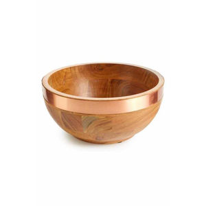 Tazón Redondo para Servir con Detalles Metálicos, Tazones de Madera Natural para Catering, para Servir Ensaladas, Pasta y Sopa - Product Image 6