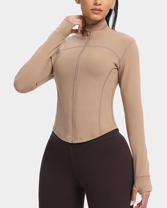 Veste de yoga à manches longues zippée pour femme, sans coutures, anti-transpiration, rose, haut de sport - Product Image 2