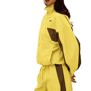 Trendy Women Oversized Yellow Windbreaker Tracksuit <b>Set</b> Lightweight Zip Jacket Elastic Waist Pants Custom OEM Sportswear Hoodies - Product Image 5
