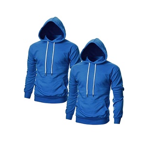 Sweat-shirts à capuche streetwear d'hiver bleus pour hommes, avec logo personnalisé sur le devant, en molleton, haute qualité, commandes en gros, 100% coton - Product Image 1