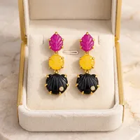 Boucles d'oreilles pendantes tendance pour femmes, en pierres précieuses naturelles (jade, onyx), forme feuille, ovale, coquillage, laiton plaqué or, bijoux