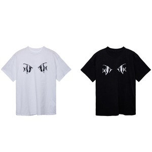 T-shirt personnalisable en polyester tissé noir et blanc 100 %, col rond, broderie de sequins de poisson, pour homme, vente en gros - Product Image 1