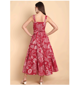 Vestido Maxi de Algodón con Estampado Floral Rojo para Mujer, Elegante, Moderno, Informal, para Fiestas de Verano, Suave y Cómodo - Product Image 2