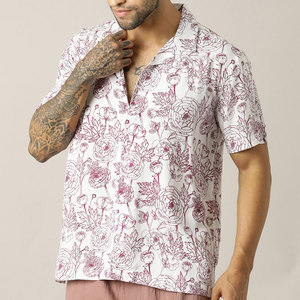 Camisa de Manga Corta con Estampado Floral para Hombre, Cuello Camisero Blanco, Estilo Casual, Verano, Algodón Popelina, Transpirable - Product Image 5