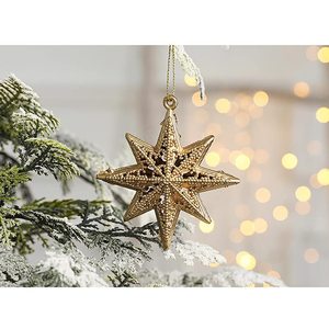 Handcrafted Golden Metal Christmas <b>Ornaments</b> Set Tree Star Heart Hanging Decor Holiday Traditional Style Home Decor - Product Image 6
