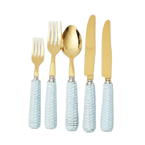 Ensemble de couverts rétro en acier inoxydable avec manches en bois colorées, lavable au lave-vaisselle, pour usage professionnel - Product Image 2
