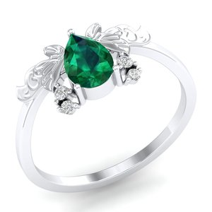REYES High Quality 925 Sterling <b>Silver</b> Moissanite Engagement Rings Pear Cut 0.75Ct Emerald Gemstone Trendy Eternity Ring - Product Image 2