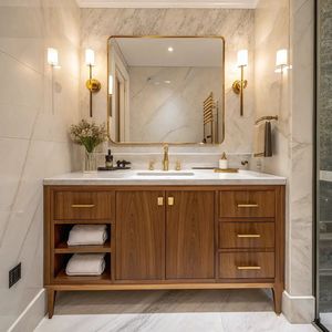 Solid Wood Bathroom <b>Vanity</b> <b>Table</b> with Storage Drawers – Modern Minimalist Design - Product Image 1