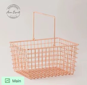 Eco Friendly Iron Wire Fruits <b>Basket</b> With Copper Handle Black Powder Coating Finished Rectangular Shape Large Size Customized - Product Image 5
