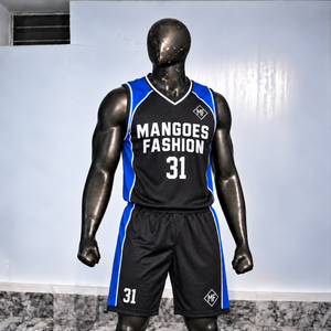 Ensemble d'uniformes de basket-ball personnalisés, maillot à col en V, panneaux latéraux contrastés, shorts assortis, impression du logo de l'équipe, 100% polyester, séchage rapide - Product Image 5