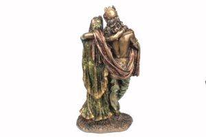 Estatua Tradicional Hecha a Mano de Resina de Radha Krishna Tocando Flauta, Acabado Metálico Cobre Antiguo, Ídolo de Pareja Divina para Mesa del Hogar - Product Image 5