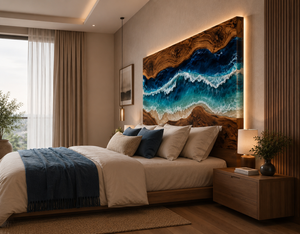 Mesa de Centro Rectangular de Madera de Acacia Costera Ecológica con Borde Natural y Diseño Oceánico de Resina Epoxi para Decoración Interior Moderna - Product Image 2