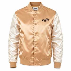 Blouson Bomber en Satin Doré pour Homme, Logo Brodé Personnalisé sur le Devant, Col Montant, Tissu Personnalisable, Streetwear, Vêtement d'Hiver - Product Image 3